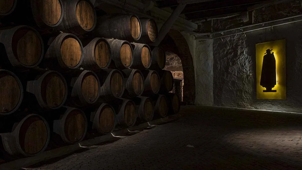 Sandeman port wine cellar tour with casks and a tasting of three ports in Vila Nova de Gaia, Porto, Portugal