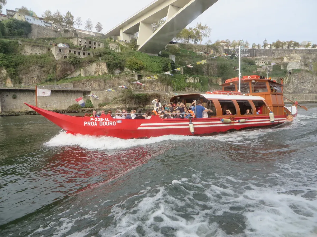 Tour boat on the Douro river on a port wine river cruise in Porto