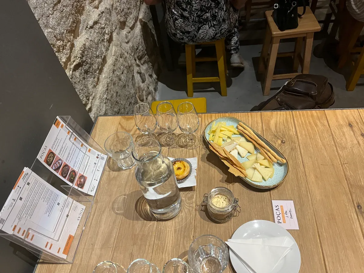 Tasting table set with port glasses at the Poças port cellar tour in Vila Nova de Gaia