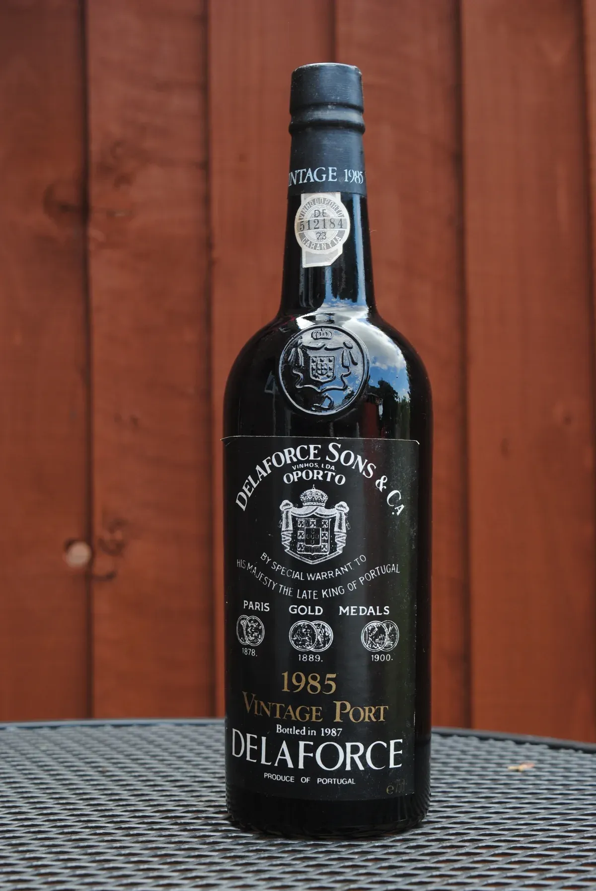Bottle of Delaforce 1985 vintage port, an aged vintage port from Porto